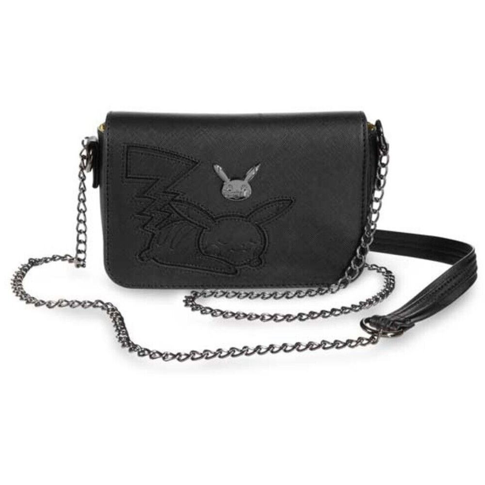 Loungefly Pokemon Pikachu Crossbody Bag Chain Strap Black on Black NWT